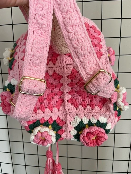 Pink Crochet Floral Backpack with 3D Roses - Picture 5 of 5